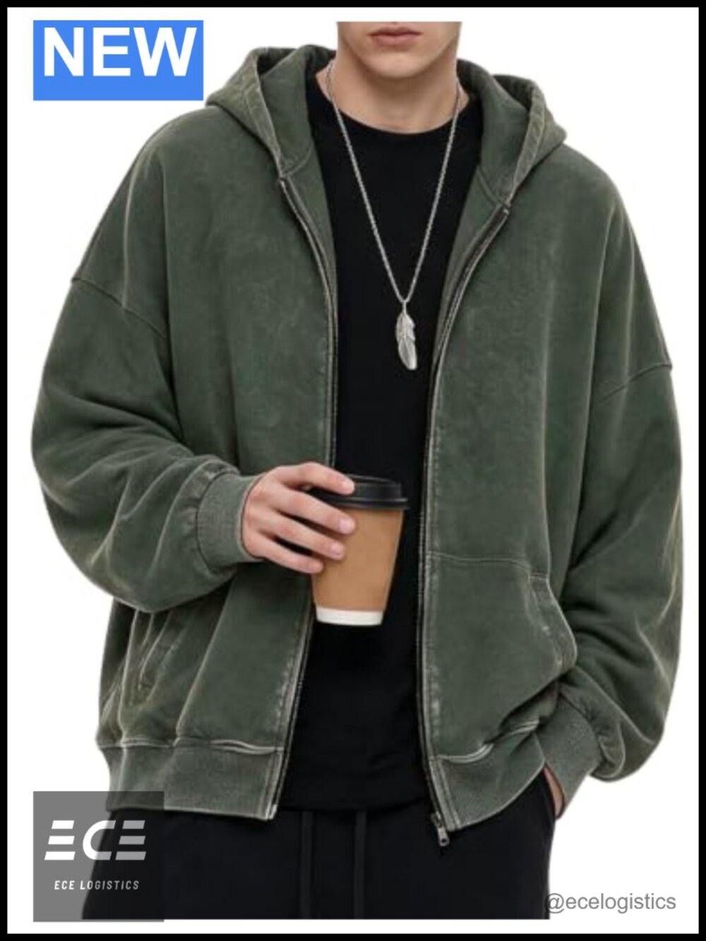 100% Cotton Zip Up Hoodie Oversized Unisex Sweatshirt
